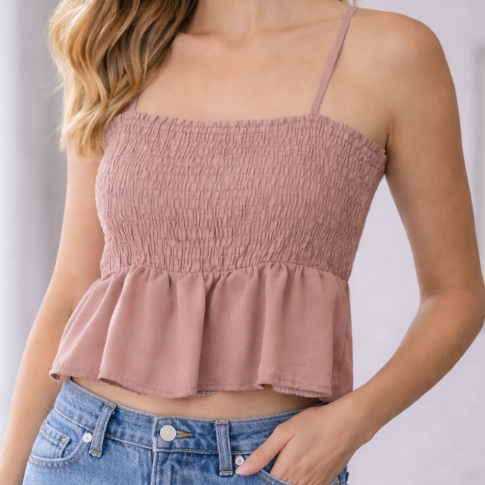Paper Crane - Smocked Ruffle Crop Top / Cami - Women’s Size Small - Blush Pink